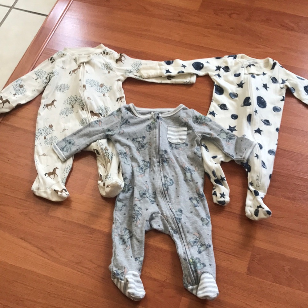 Set of 3 Footed Baby Sleepers -
